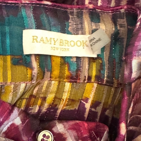 RAMY BROOK Vance Balloon Sleeve Semi Sheer Metallic Button Down Blouse Top Small - Picture 7 of 10